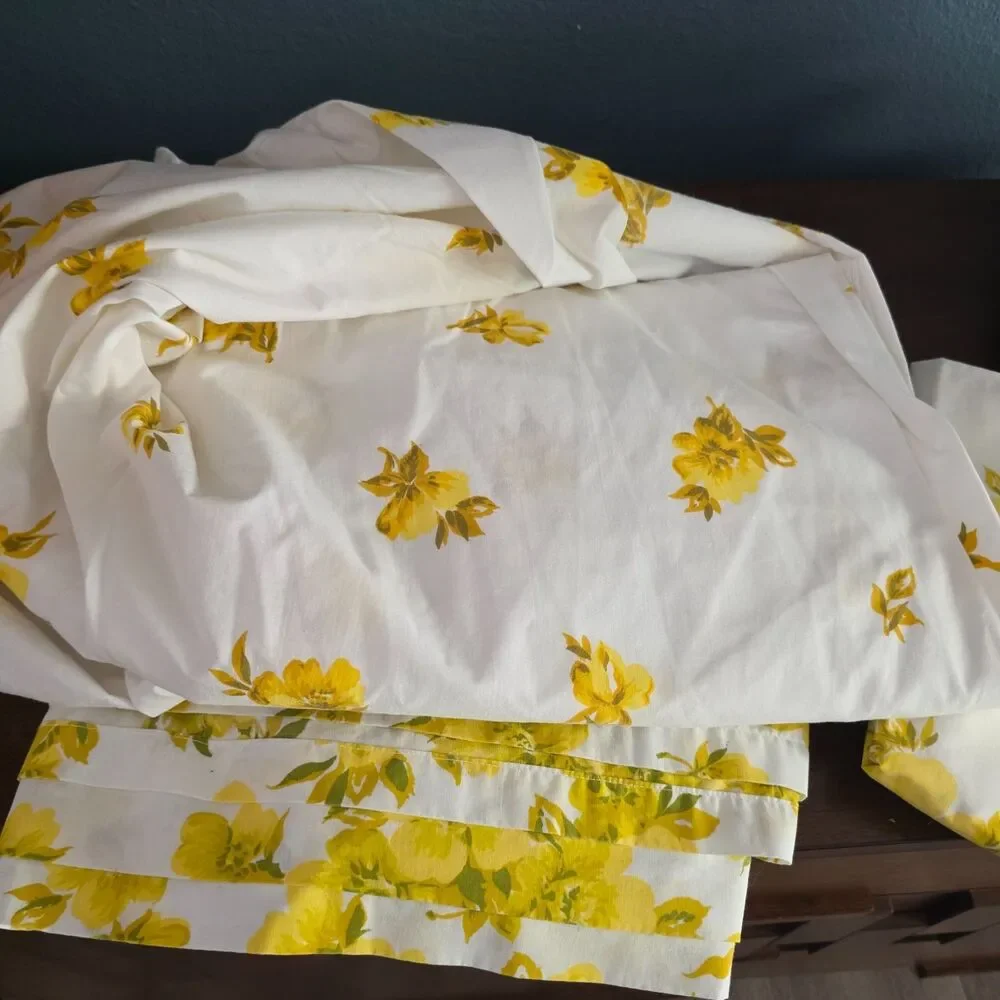 Perma- Prest Percale Vintage Yellow Floral Twin Sheet Sear, Roebuck And Co